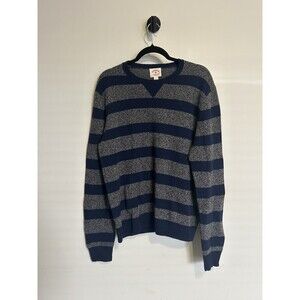 Brooks Brothers Sweater Men Lg Red Fleece Blue Stripe Merino Wool Blend Pullover